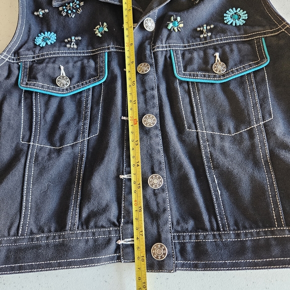 Embroidered Black Denim Vest - Picture 5 of 6